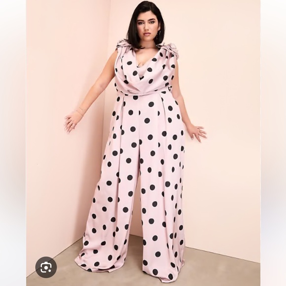 ASOS Curve Pants - ASOS Curve Pink Polka Dot Jumpsuit